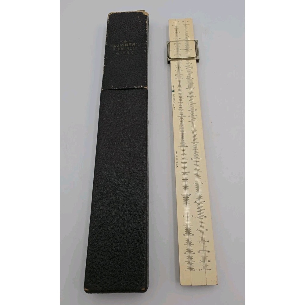 Vintage Keuffel & Esser K & E 4058 W Beginners SLIDE RULER Wood With Case